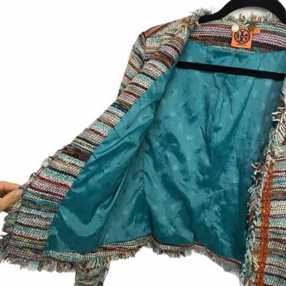 Tory Burch Abageil Yarn Knit Textured Tweed Jacket Size 4 - Picture 9 of 14